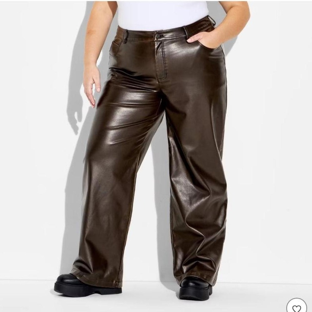 Wild Fable Women's Straight Leg Brown Faux Leather Pants